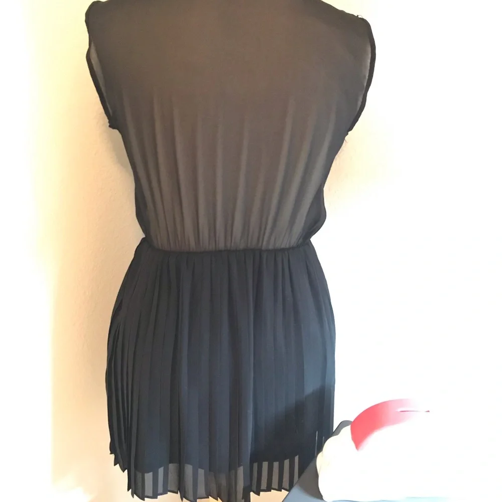 Sister Jane Black Mini Dress Sheer/Pleated with Lion Head Charms 🦁 Size S - Picture 4 of 9